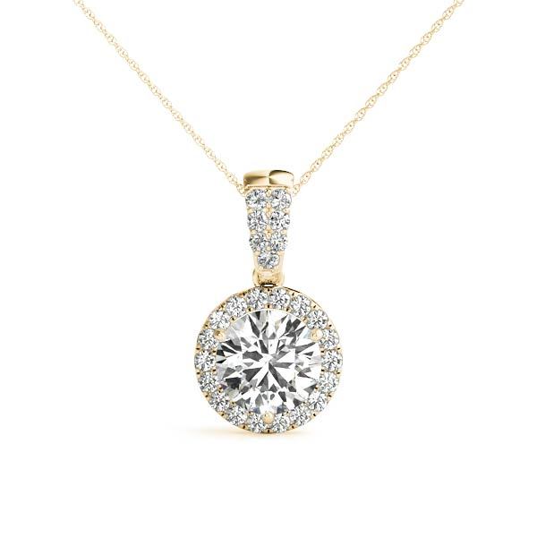 14K Yellow Gold Round Diamond Halo Pendant Necklace