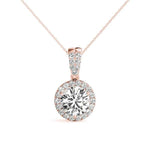 14K Rose Gold Round Diamond Halo Pendant