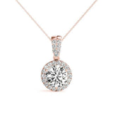 14K Rose Gold Round Diamond Halo Pendant