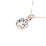 14K Rose Gold Round Diamond Halo Pendant