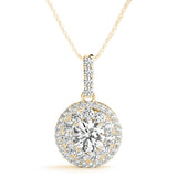 14K Yellow Gold Round Diamond Halo Pendant