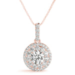 14K Rose Gold Round Diamond Halo Pendant