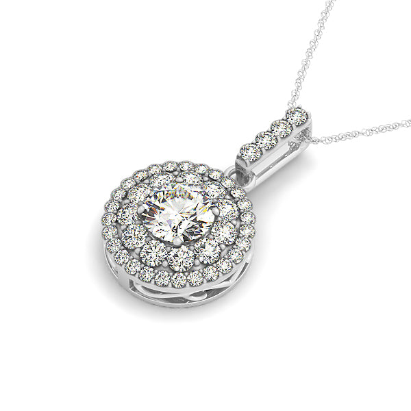 14K White Gold Round Diamond Halo Pendant