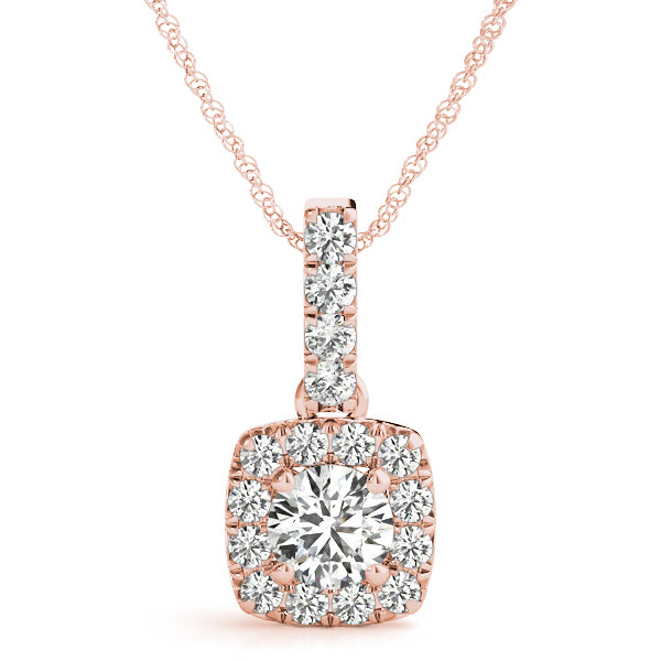 18K Rose Gold 1.3 ctw Round Diamond Halo Pendant