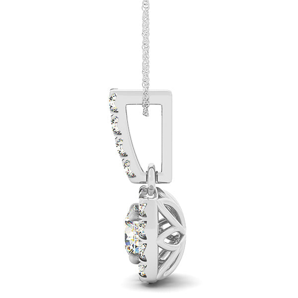 18K White Gold 1 ct Diamond Halo Pendant Necklace