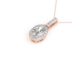 14K Rose Gold Diamond Oval Halo Pendant