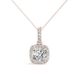 14K Rose Gold 0.7 CT Cushion Diamond Pendant