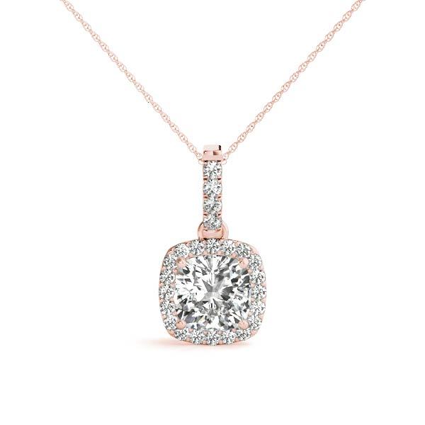 14K Rose Gold 0.7 CT Cushion Diamond Pendant
