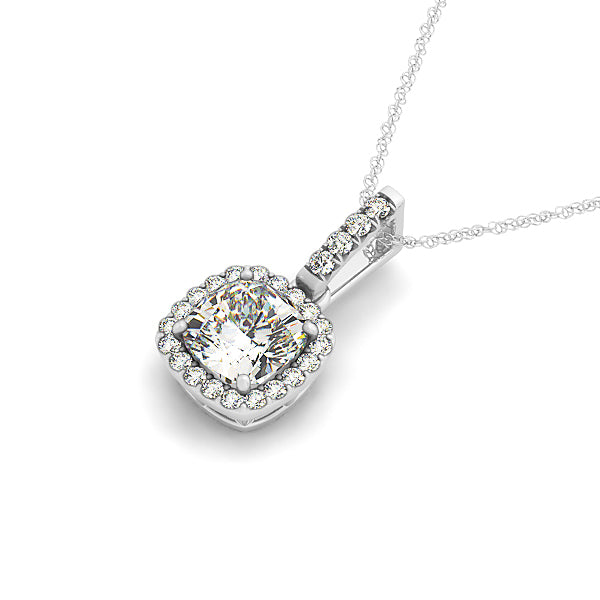 18K White Gold Cushion Diamond Pendant Necklace