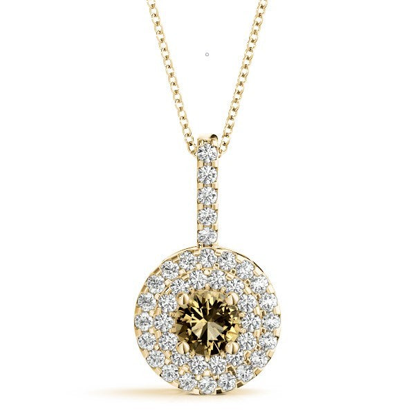14K Yellow Gold Round Diamond Halo Pendant