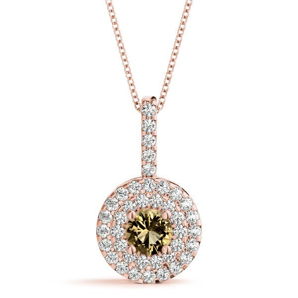 14K Rose Gold Round Diamond Halo Pendant