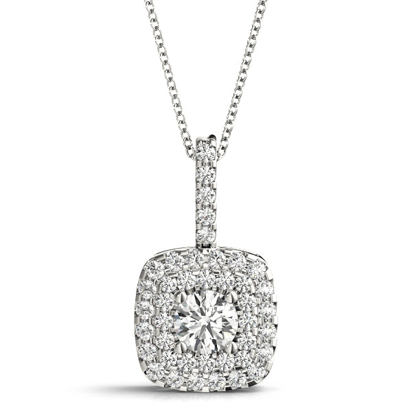 18K White Gold 1.33ctw Round Diamond Halo Pendant