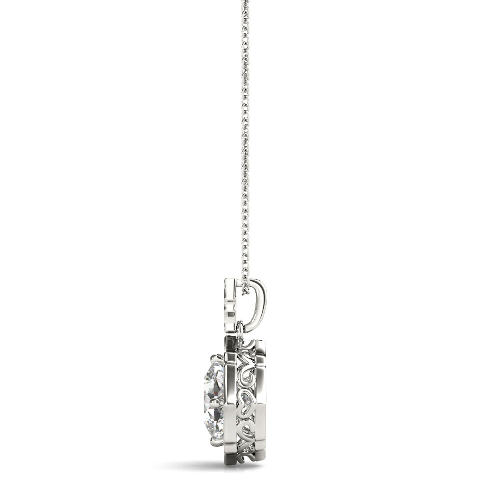 18K White Gold Cushion Diamond Pendant with Halo