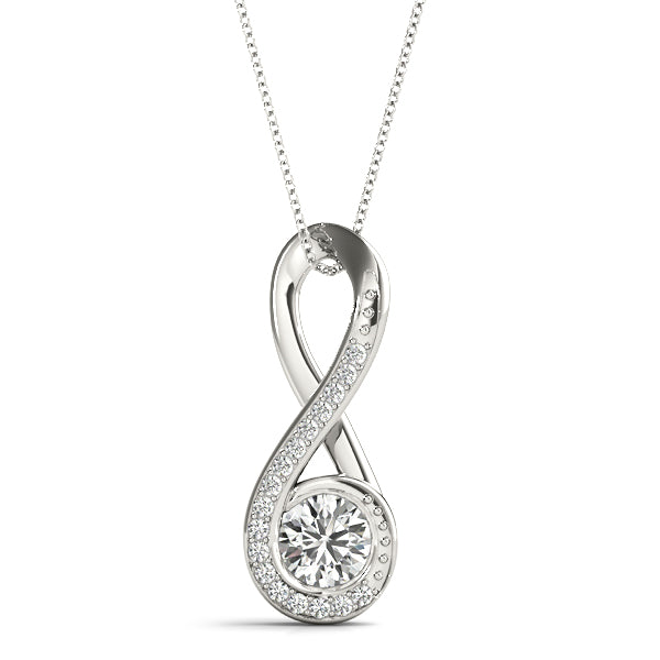 14K White Gold Round Diamond Solitaire Pendant