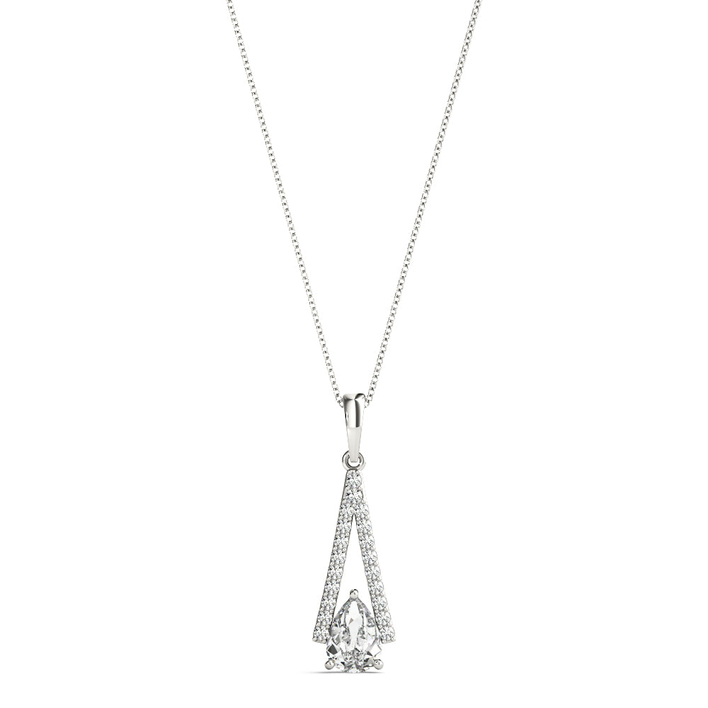 18K White Gold Pear Diamond Halo Pendant