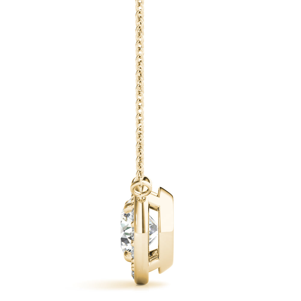 14K Yellow Gold Round Diamond Halo Pendant