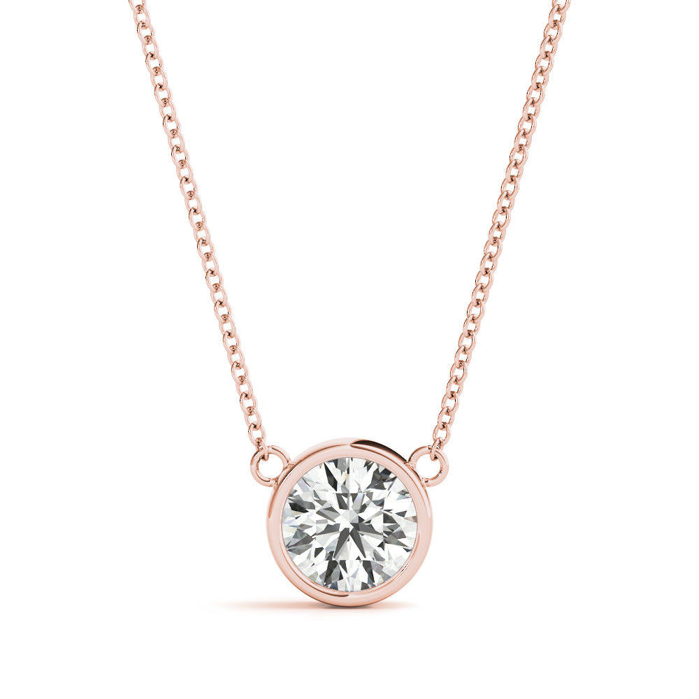 14K Rose Gold 1ct Round Diamond Solitaire Pendant