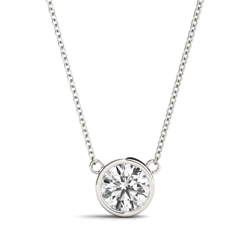 18K White Gold 1ct Round Diamond Pendant Necklace