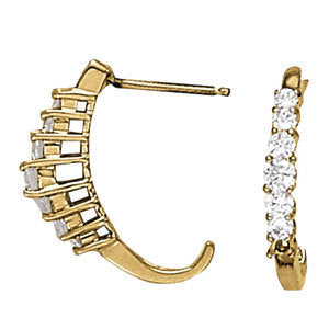 14K Gold Round Diamond J-Hoops Earrings
