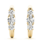 14K Yellow Gold 1ctw Round Diamond Three Stone Earrings