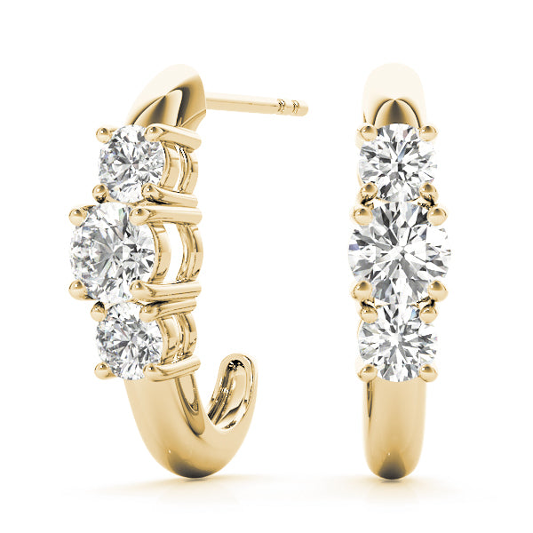 14K Yellow Gold 1ctw Round Diamond Three Stone Earrings