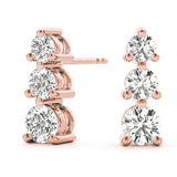 14K Rose Gold 0.35ctw Round Diamond Three-Stone Earrings