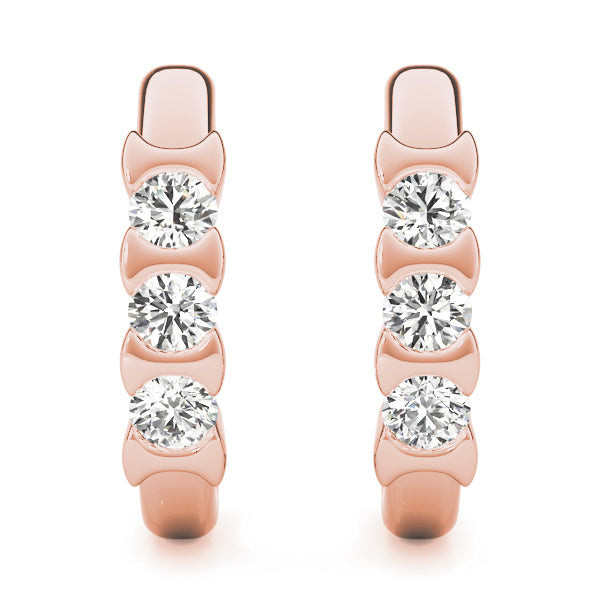 14K Rose Gold Diamond Trio Stud Earrings