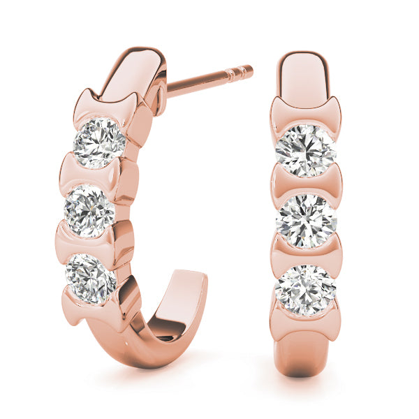 14K Rose Gold Diamond Trio Stud Earrings