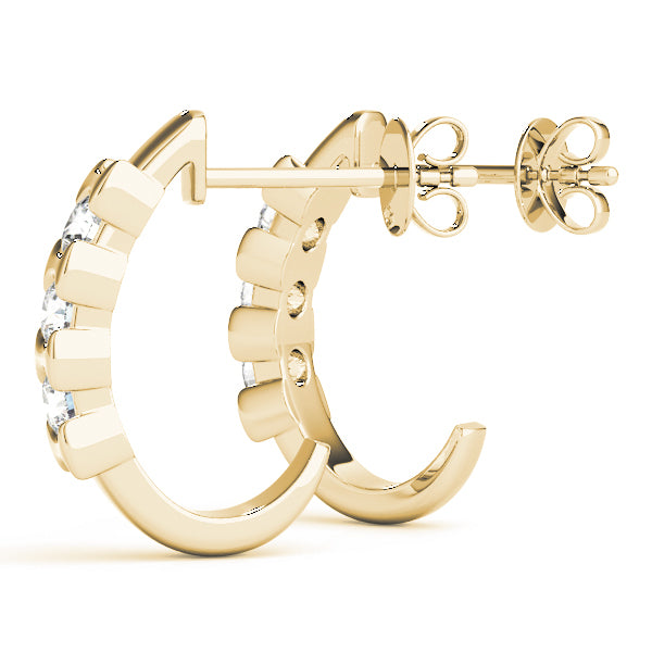 14K Yellow Gold Round Diamond Three Stone Earring