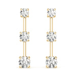 14K Yellow Gold Round Diamond Three Stone Earrings