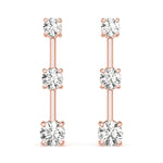14K Rose Gold Round Diamond Three Stone Earrings