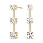 14K Yellow Gold Round Diamond Three Stone Earrings