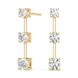 14K Yellow Gold Round Diamond Three Stone Earrings
