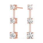 14K Rose Gold Round Diamond Three Stone Earrings