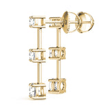 14K Yellow Gold Round Diamond Three Stone Earrings