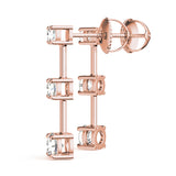 14K Rose Gold Round Diamond Three Stone Earrings