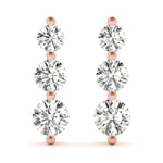14K Rose Gold Round Diamond Three-Stone Earrings