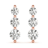 14K Rose Gold Round Diamond Three-Stone Earrings