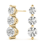 14K Yellow Gold Round Diamond Three Stone Earring