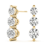 14K Yellow Gold Round Diamond Three Stone Earring