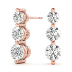 14K Rose Gold Round Diamond Three-Stone Earrings