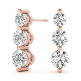 14K Rose Gold Round Diamond Three-Stone Earrings