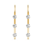 14K Yellow Gold Round Diamond Three Stone Earring