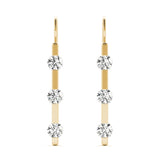14K Yellow Gold Round Diamond Three Stone Earring