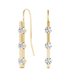 14K Yellow Gold Round Diamond Three Stone Earring