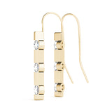 14K Yellow Gold Round Diamond Three Stone Earring
