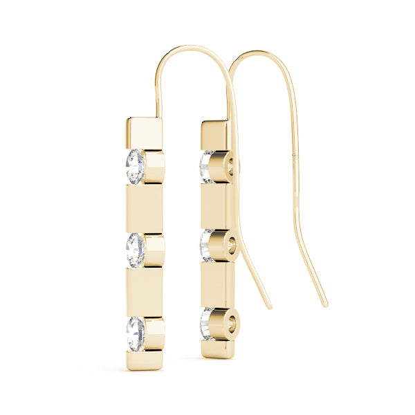14K Yellow Gold Round Diamond Three Stone Earring
