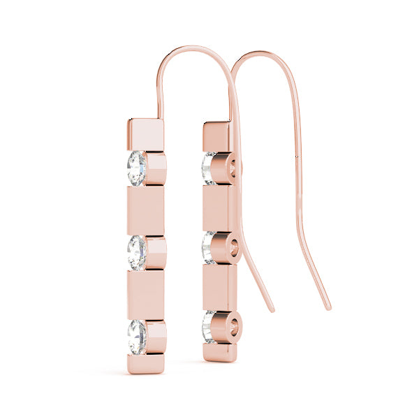 14K Rose Gold Round Diamond Three Stone Earring Set