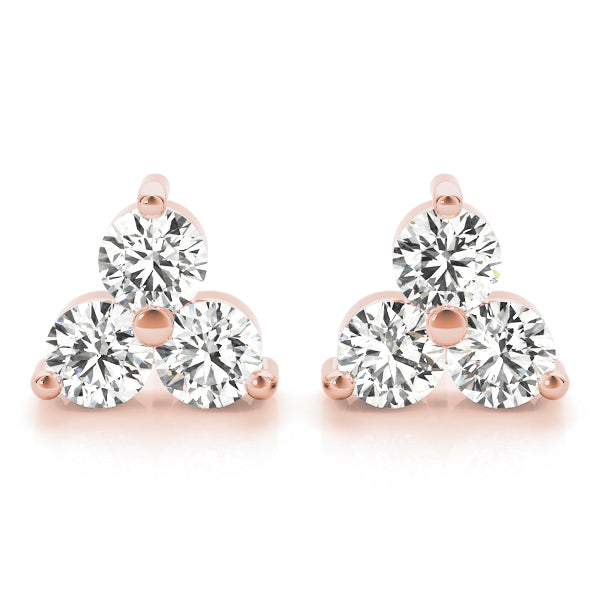14K Rose Gold Round Diamond Trio Earrings