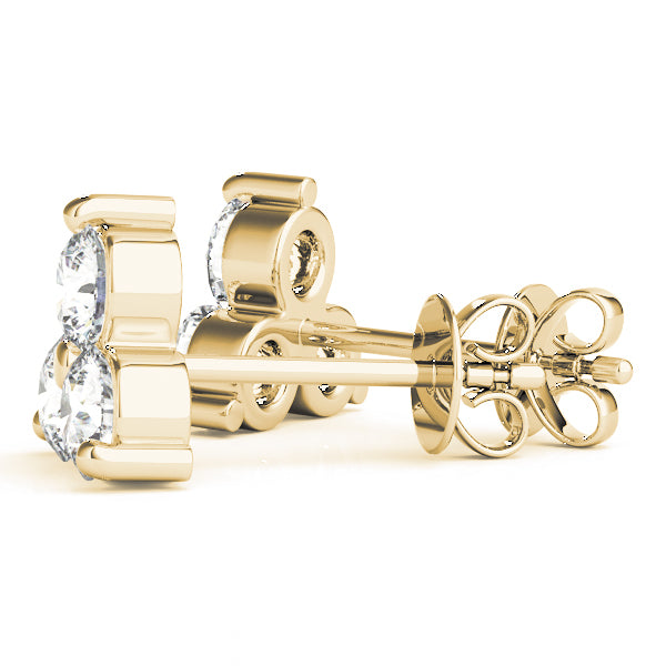 14K Yellow Gold Round Diamond Three Stone Earring